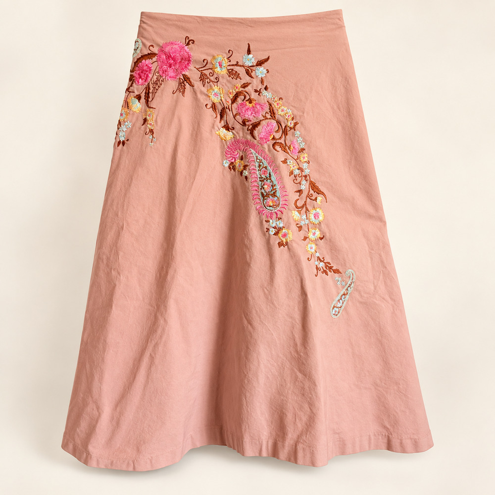 Anthropologie Odille Bird of Paradise Applique Skirt 2 Floral Fiesta Purple Pink